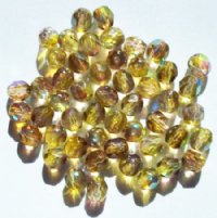 50 6mm Faceted Tri Tone Crystal, Yellow, & Smoke Topaz AB Beads